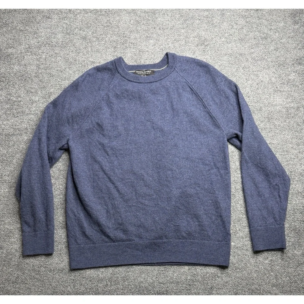 Banana Republic Pullover Sweater XL Blue Crewneck Cotton Italian Merino Wool
